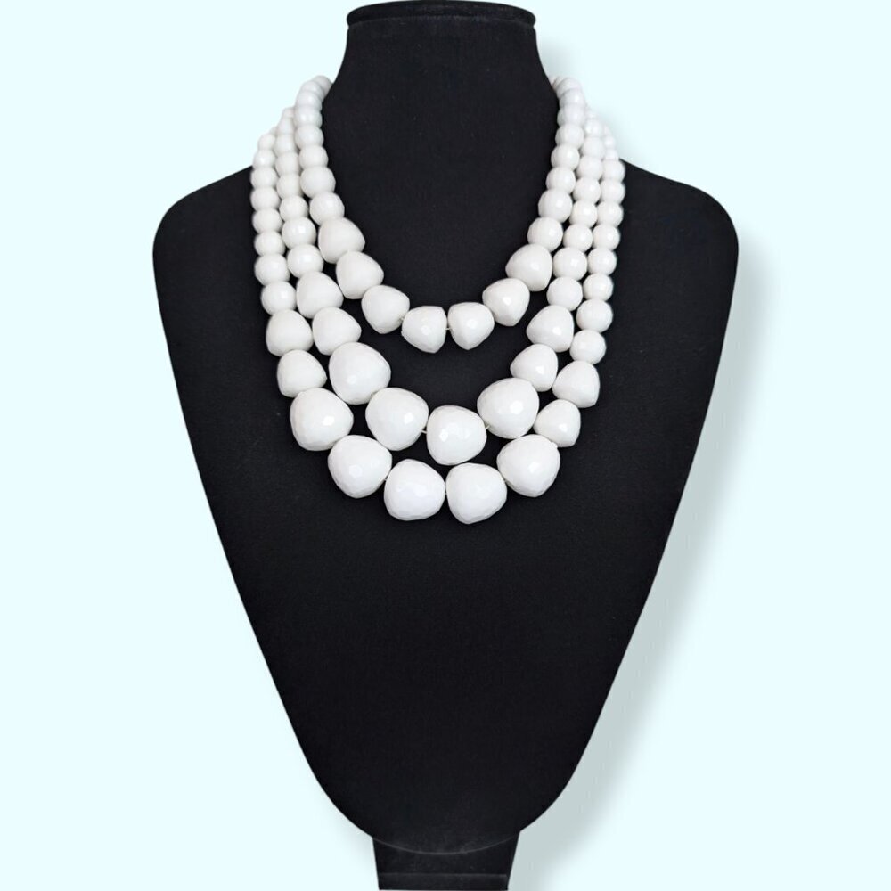 (2/$20) 3-Strand White Beaded Necklace